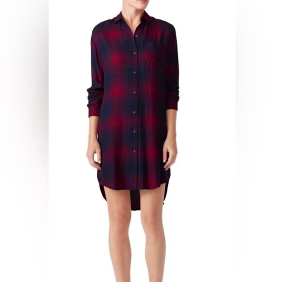 Rails Bianca Plaid Lightweight Fall Navy & Burgundy Button Down Shirt Dress - Picture 7 of 7